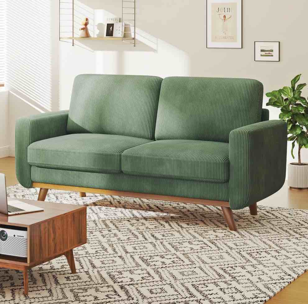 Neche 68" Corduroy Sofa for Living Room, 2 Seater Modern Couch for Small Space Office, Comfy Loveseat in a Box, Green