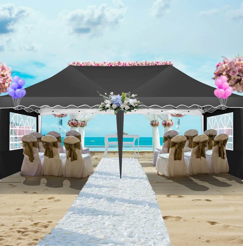 COBIZI 10X20 Pop up Canopy Tent with 6 Removable Side Walls Heavy Duty Waterproof Adjustable Outdoor Event Party tent Parties Commercial Instant Portable Weddings Camping with Wheeled Bag Black