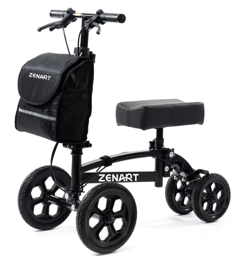 ZENART All-terrain Knee Scooter Foldable Walker for Foot Injuries Adult Crutch Alternative,Black