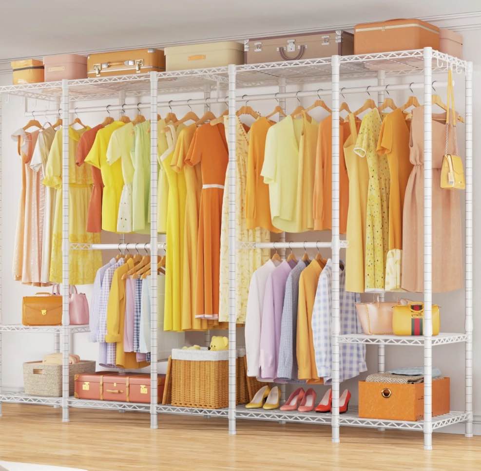 Ulif H50 Heavy Duty Clothing Rack for Hanging Clothes - Extra Large 1400lb Capacity Garment Rack, Freestanding Portable Closet System (89.8"W x 15.8"D x 76.4"H), White