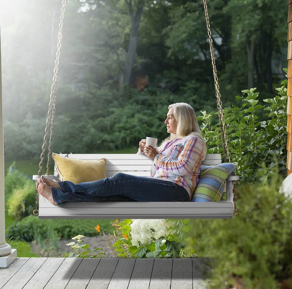 Zimtown Patio Wooden Porch Swing Swing Chair Bench Heavy Duty 880lbs with Hanging Chains for Outdoors,5 FT, White