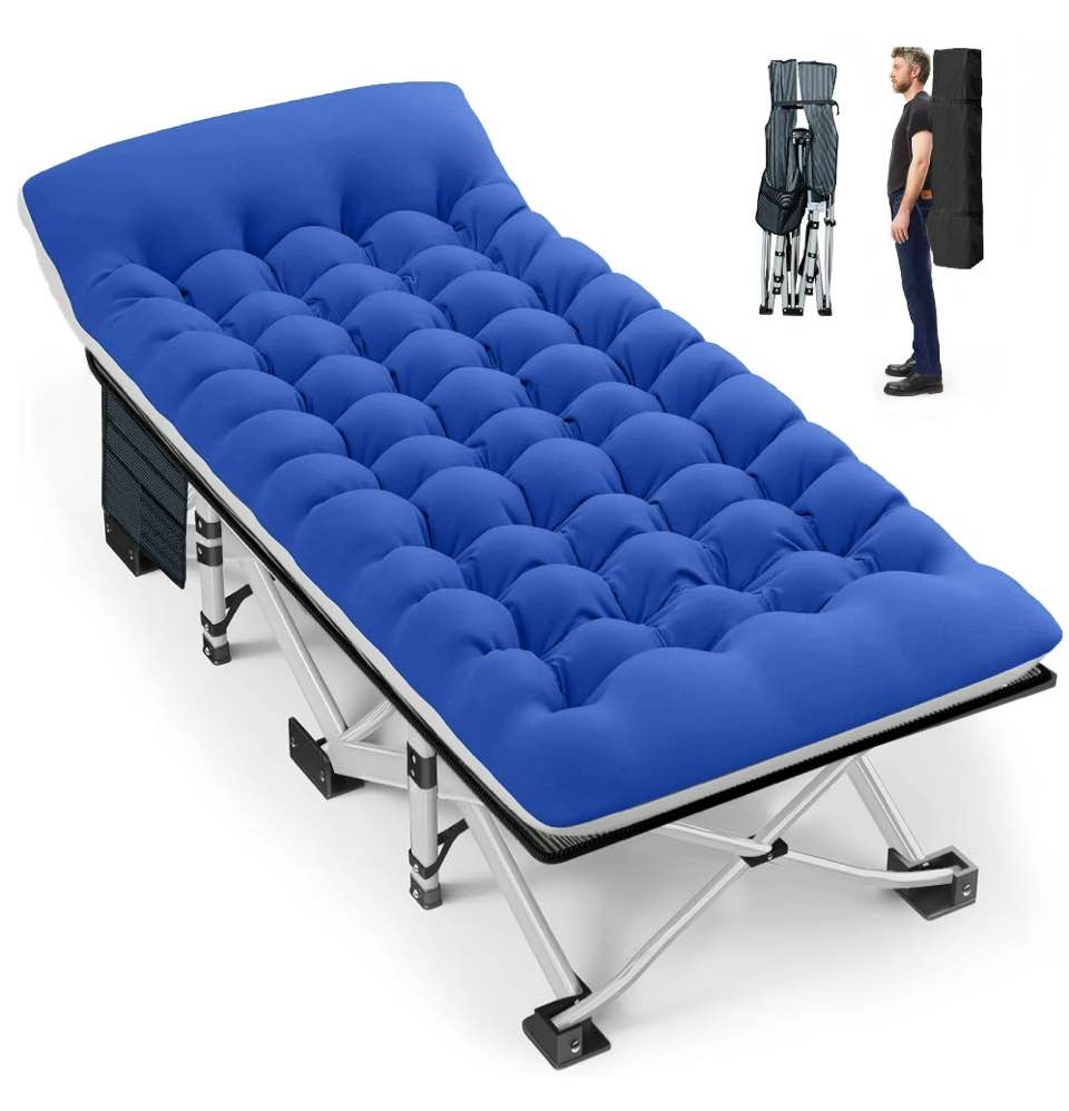 GVDV Folding Camping Cot with 2 Sided Comfort Mattress, Double Layer Oxford Fabric Folding Bed, Portable Sleeping Bed Cot for Camp Office Nap Beach Travel