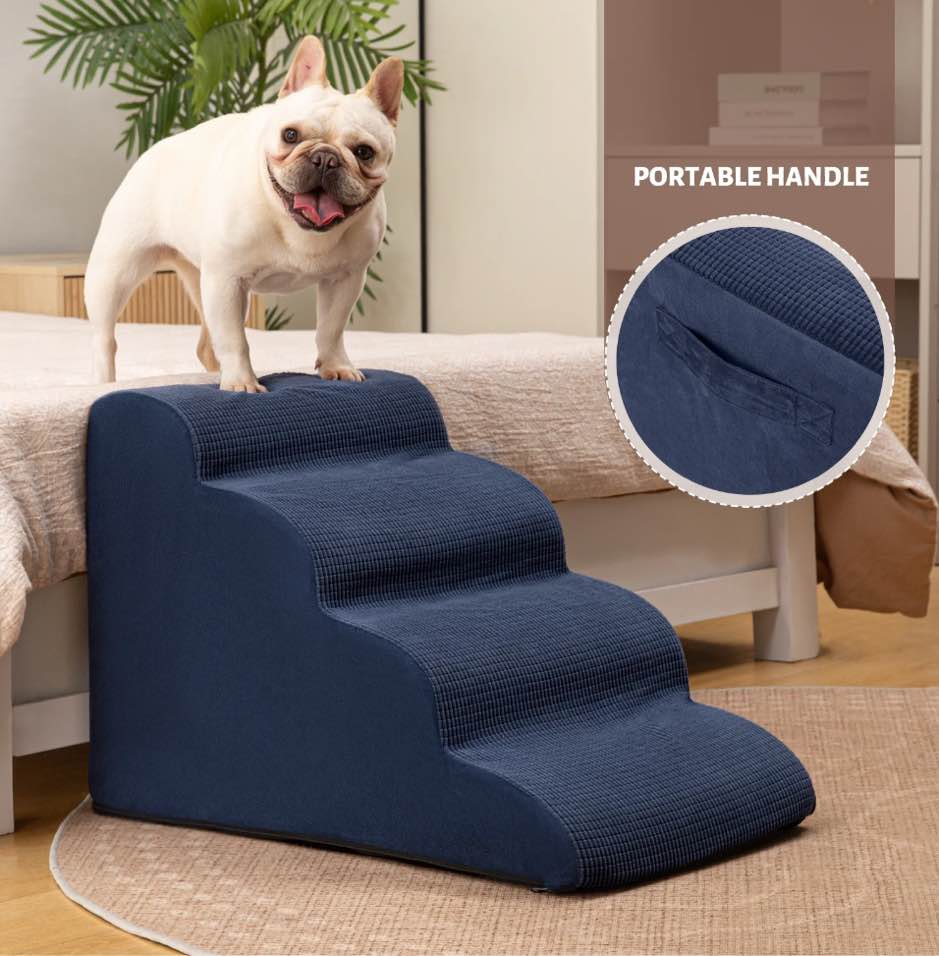 4 Tiers Dog Ramp and Stairs for Beds Or Couches - Non-Slip Sturdy Pet Steps - for Small Dogs to get on High Bed