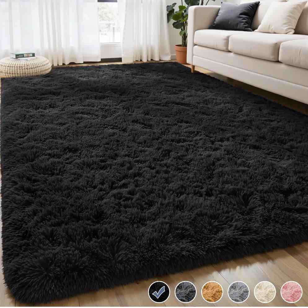 Nefoso Shag Area Rug, 8ft x 10ft Soft Fluffy Area Rugs for Living Room Bedroom Decor Carpet, Black