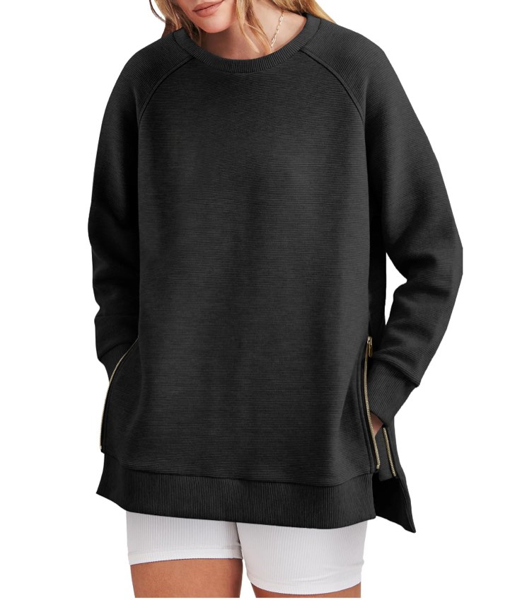 SHINE UP Sweatshirt for Women Long Sleeve Crewneck Tops Oversized Casual Pullover Shirts with Side Zipper