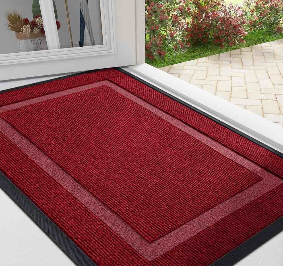 Smiry Door Mats For Inside, Low Profile Dirt Trapper Front Door Rugs, Fade Resistant Doormats For Outdoor Entrance, 29.5"x17", Wine Red