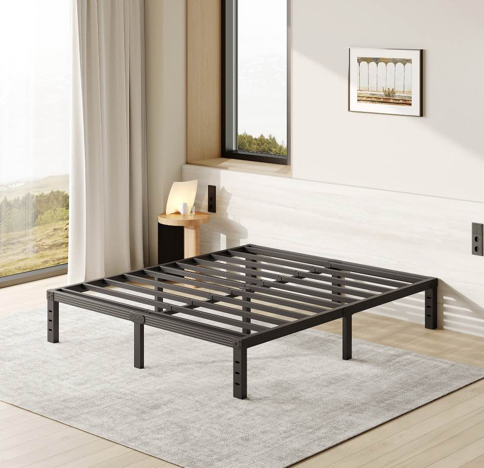 FSCHOS 12 Inch Queen Size Bed Frame, Heavy Duty Metal Platform, No Box Spring Needed, Easy Assembly, Black