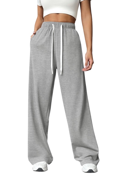 TEMOFON Sweatpants for Women Wide Leg Pants Fall Sweatpants with Pockets Elastic Waistband Comfy Pants Women Winter Lounge Pants Light Grey L