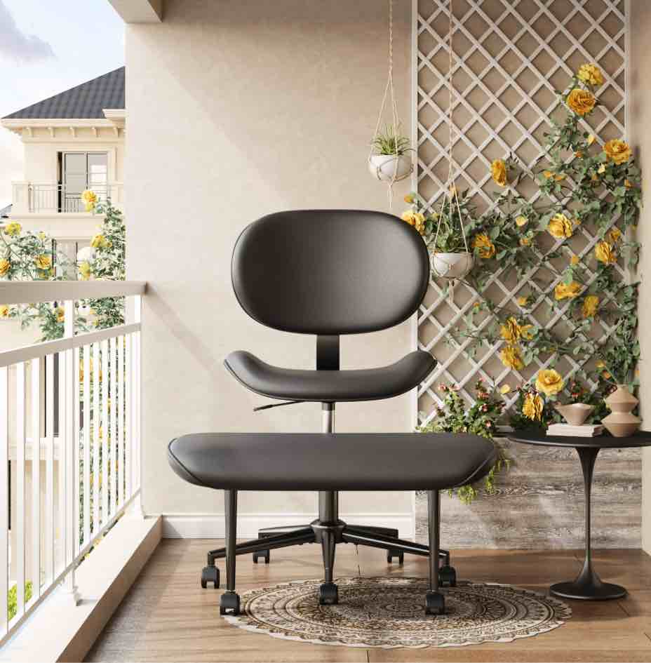 Pinmoco Upgraded Ergonomic Cross Legged Swivel Chair, Adjustable Height and PU Leather, Meditation& ADHA Chair with Back Support, Home and Office, Black