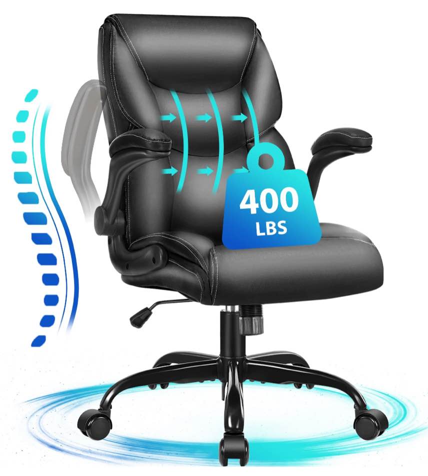 JONPONY Big and Tall Office Chair 400LBS Wide Seat Ergonomic Computer Desk Chair High Back Executive Leather Chair Adjustable Task Chair Lumbar Back Support 8 Hours Heavy Duty Design,9423,Black