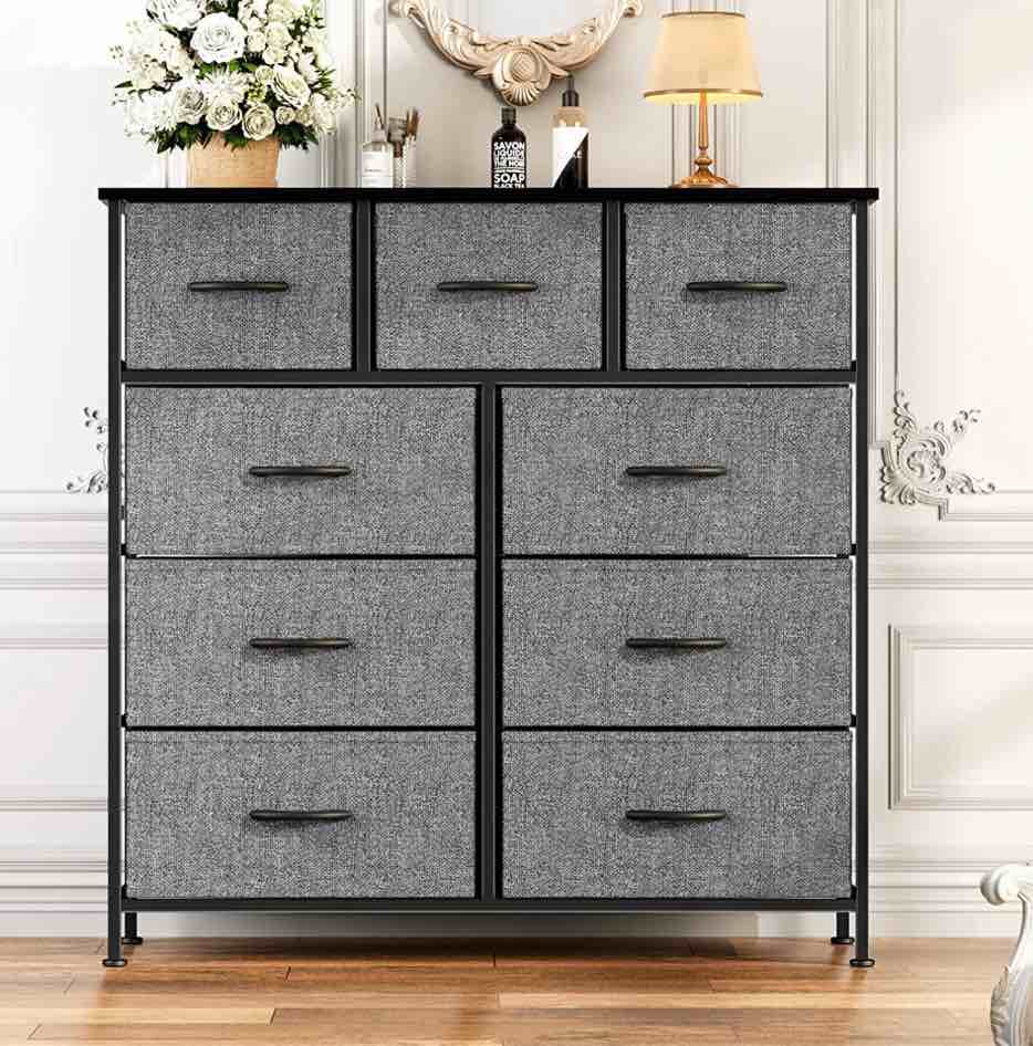 ZUNMOS Fabric Dresser for Bedroom 9 Drawer, Grey