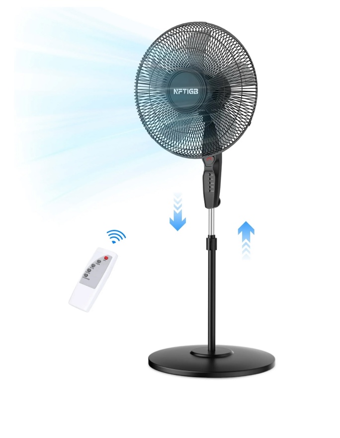 NFTIGB 16'' Oscillating Pedestal Fan w/Timer, 12 Speeds,Adjustable Height Floor Fan New   ((( Missing control remote )))