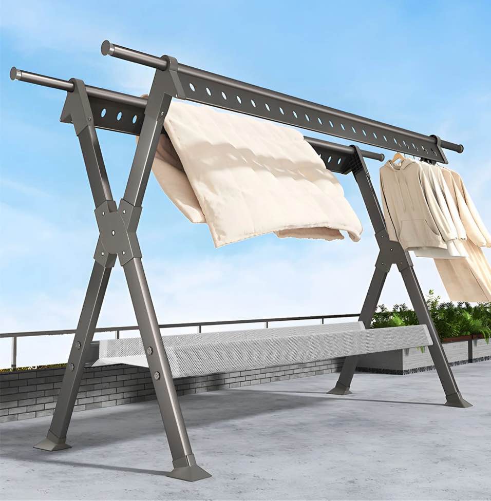 200LBS 97.4in Aluminum Heavy Duty Drying Rack Extensible Foldable Laundry Coat Hanger For Indoor Outdoor Hanging, 59in Height