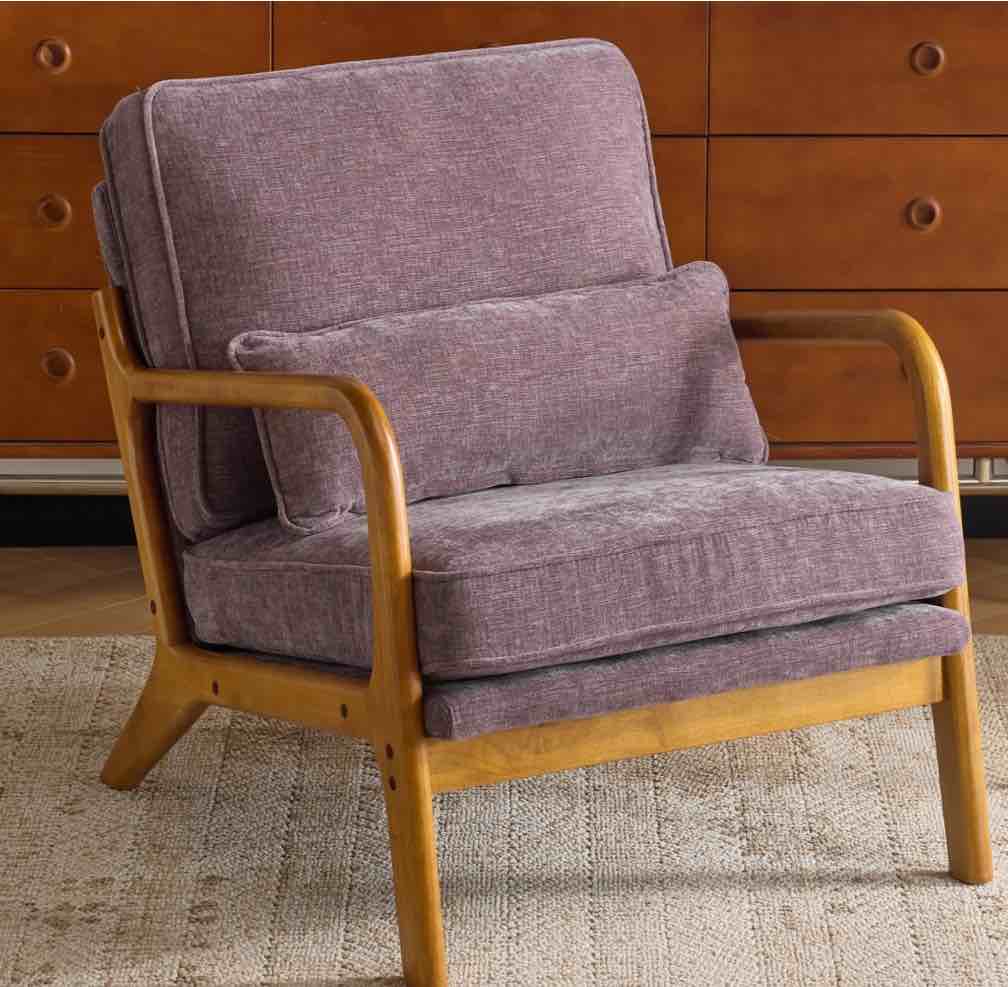 Ktaxon Accent Chair Chenille Upholstered Armchair, Reading Club Chair with Pillow and Solid Wood Frame for Living Room Bedroom Furniture Light Purple