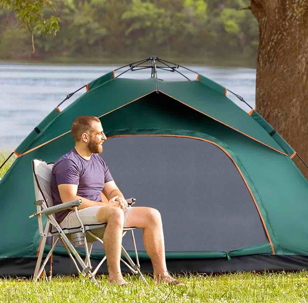 4 Person Camping Tent, GVDV Instant Easy Pop up Tents for Camping Family, 110" x 87" x 51", Green