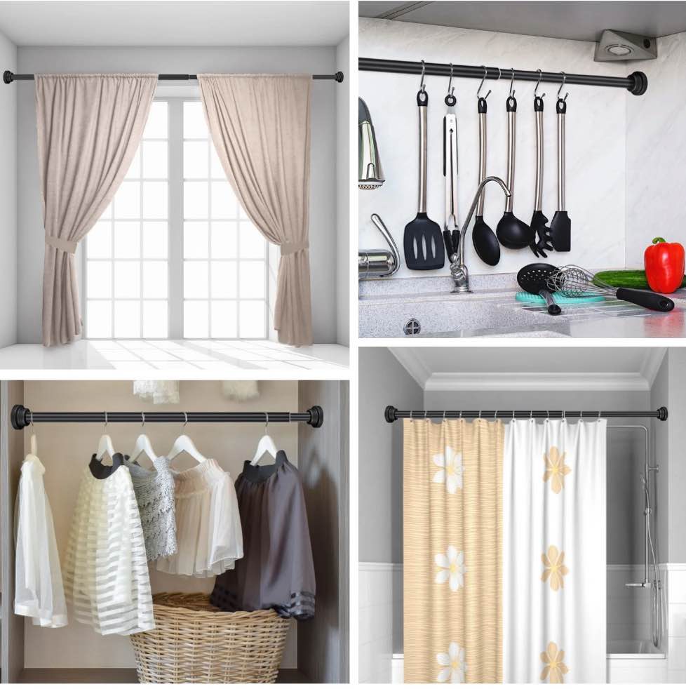 Ktinnead Shower Curtain Rod 43-72 inches Matte Black, Never Rust and Non-Fall Down Spring Tension Curtain Rod,304 Stainless Steel Shower Rod,Heavy Duty