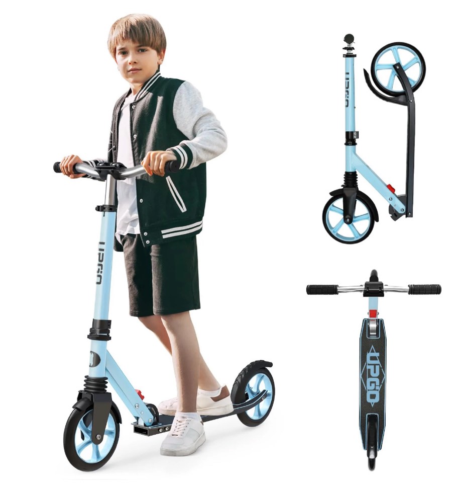 UPGO Kick Scooter for Ages 6+, Kids, Teens & Adults, 240 lb Max Load, Foldable, 8-Inch Wheels,Blue