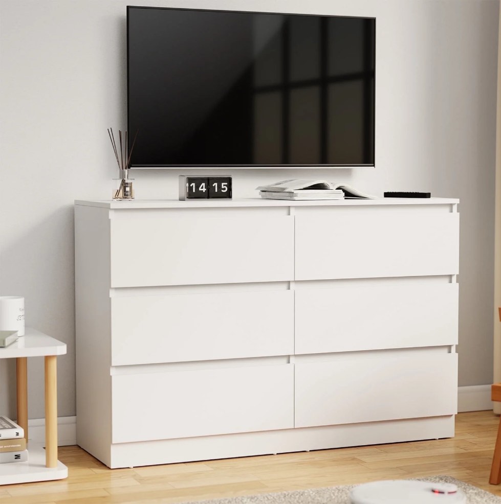 Hommpa White 6 Drawers Dresser for Bedroom, Chest of Drawers TV Stand Dresser for Closet, Wooden Modern Storage Cabinet for Women  Living Room Furniture