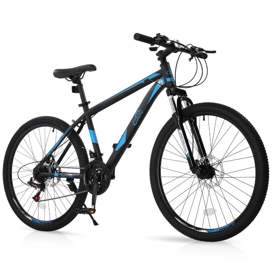 UBesGoo 26" Lightweight Explorer Mountain Bike, 21-Speed for Men and Women Disc Brakes & Suspension, Blue/Black