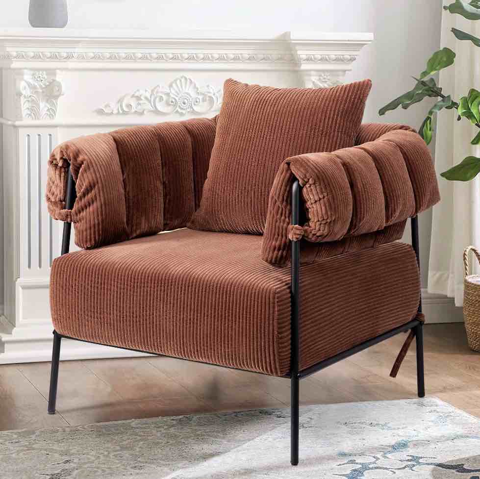 CoolHut Modern Accent Chair, Comfy Living Room Armchair with Thick Cushion, Upholstered Reaing Chair, Sofa Chair for Bedroom, Pumpkin Brown
