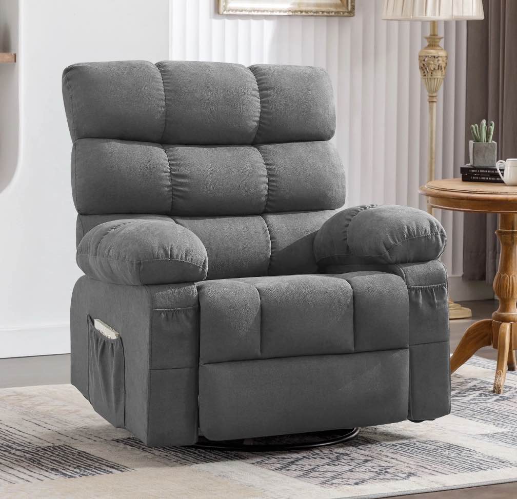 JONPONY Swivel Rocker Recliner Chair, Ergonomic Lounge Chair for Living Room,Small Spaces with Rocking Function,360° Swivel,Side Pocket,Gray