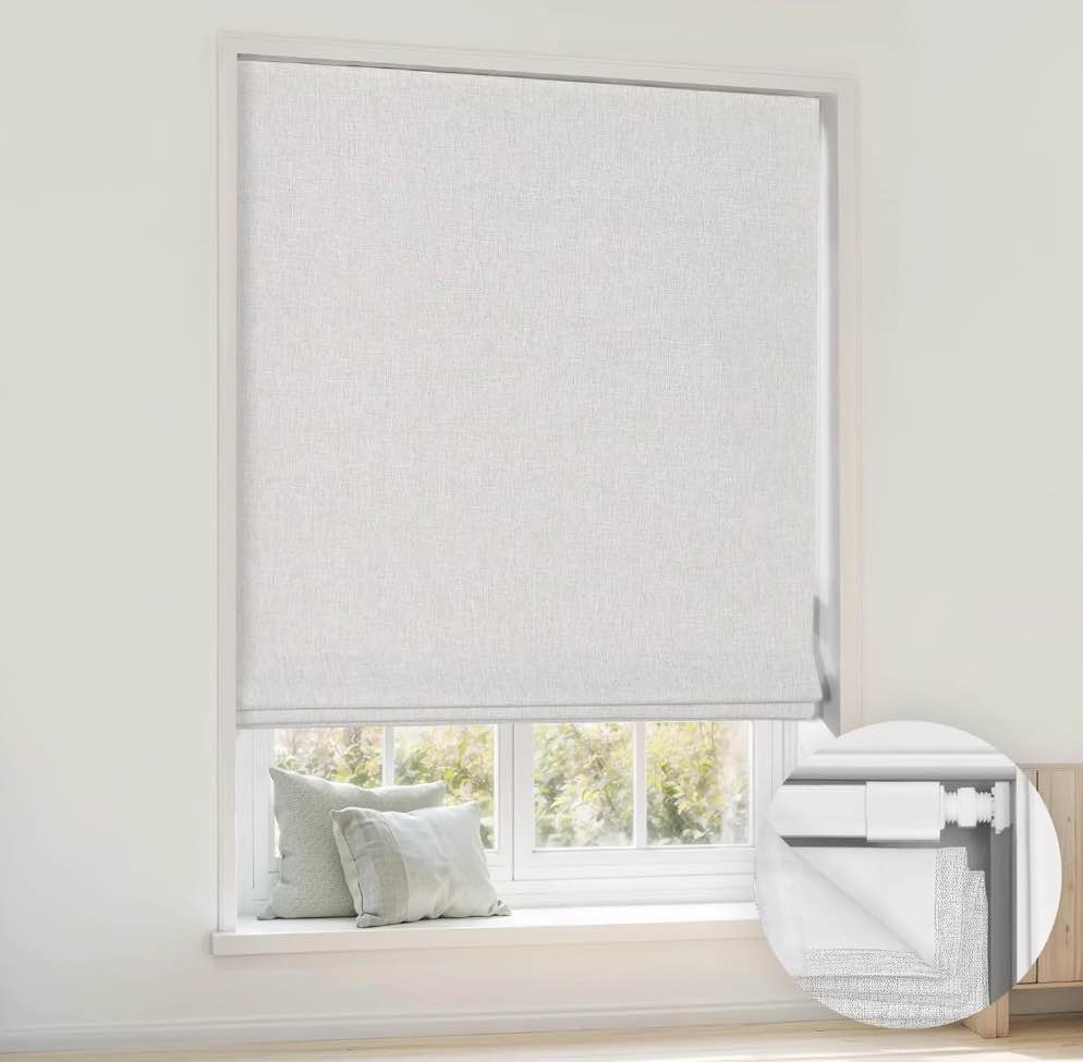 LazBlinds No Tools No Drill Cordless Roman Shades for Windows, Blackout Thermal Insulated UV Blocking Window Blinds, Room Darkening Fabric Blinds for Indoor Windows, 22'' W x 48'' H, Off White
