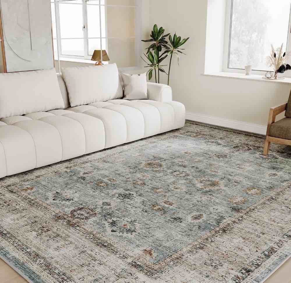 SIXHOME Rugs for Living Room Washable 9x12 Area Rugs Oriental Carpet Traditional Bedroom Dining Room Throw Rug Non Slip Vintage Foldable Distressed Print Neutral Indoor Rug Green