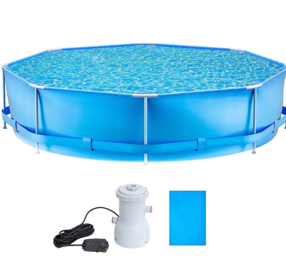 Naipo Blue 10FT Circular Swimming Pool 10FT*2.5FT Above Ground Swimming Pool with Free Filter Pump for Adults Teen   24-inch Deep Water