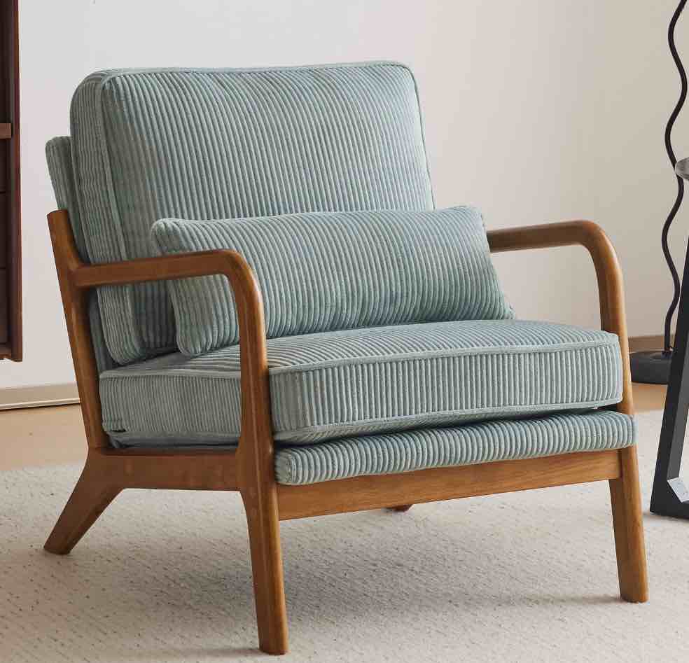 Ktaxon Accent Chair Corduroy Upholstered Armchair, Reading Club Chair with Pillow and Solid Wood Frame for Living Room Bedroom Furniture Light Blue