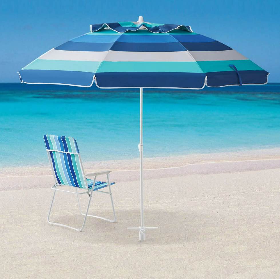 Mainstays 6' Blue Stripe Portable Beach Umbrella, UV Protection