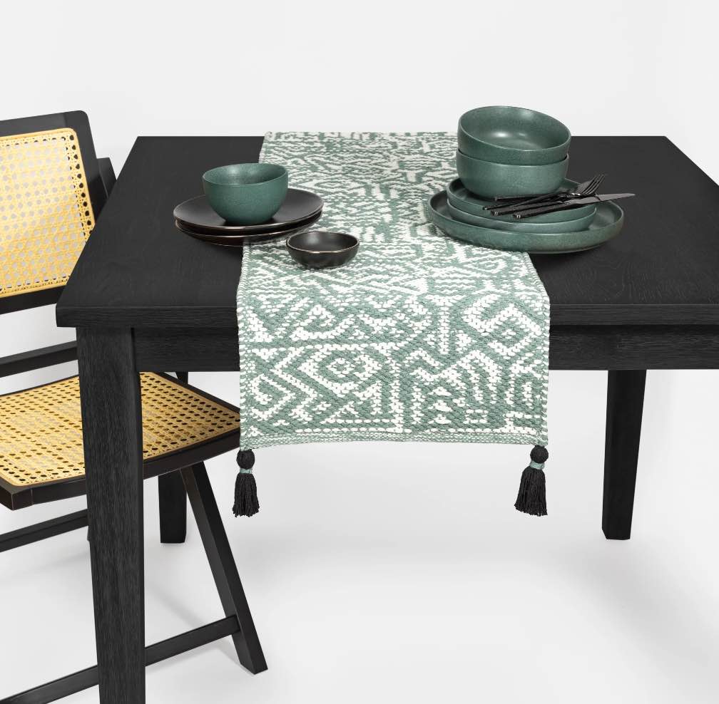 Thyme & Table Table Runner, Green and White Geometric, 14 x 72"