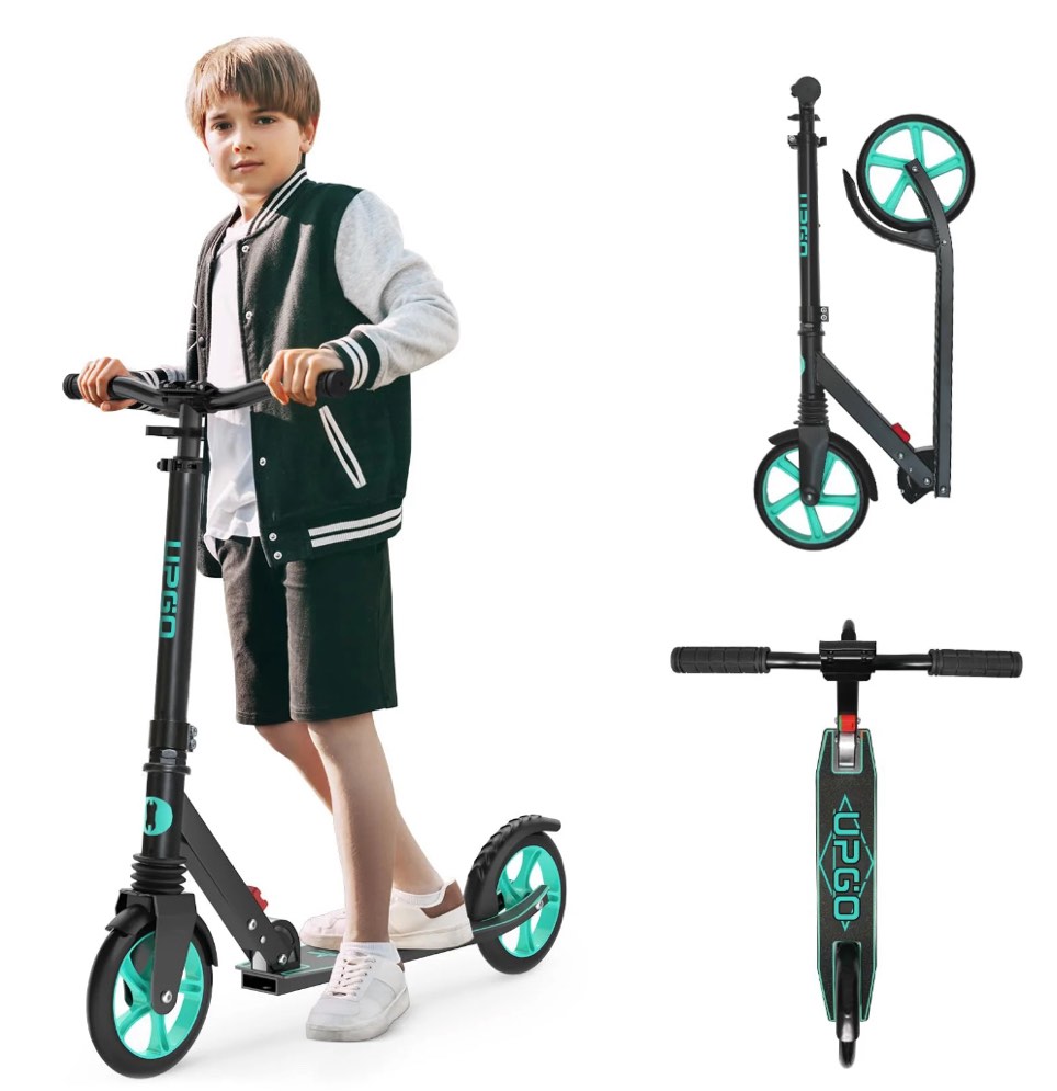 UPGO Kick Scooter for Teens, Kids & Adults, Max 240 lbs, Foldable, 8-Inch Wheels, 4 Adjustable Levels, Aqua