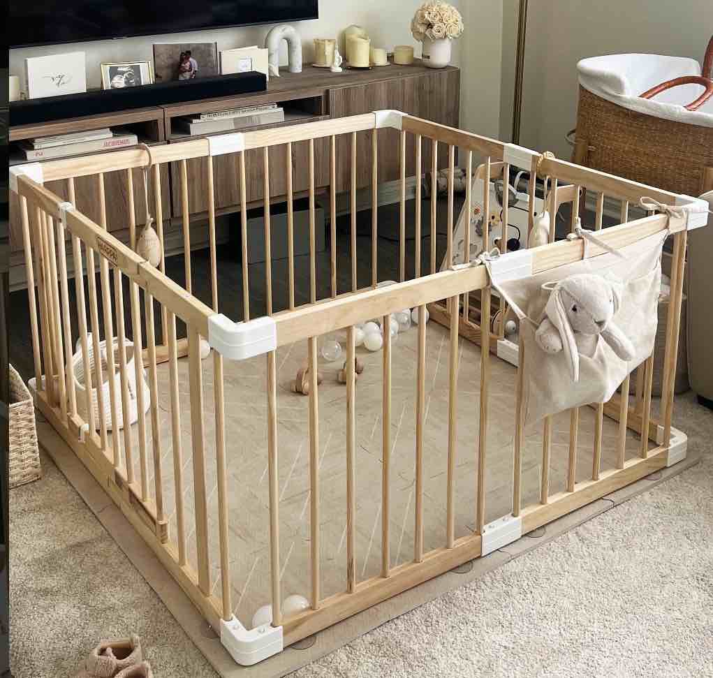 HARPPA Wooden Baby Gate Playpen, Small Play Yard Fence for Toddlers, 45.66" x 45.66" x 24"