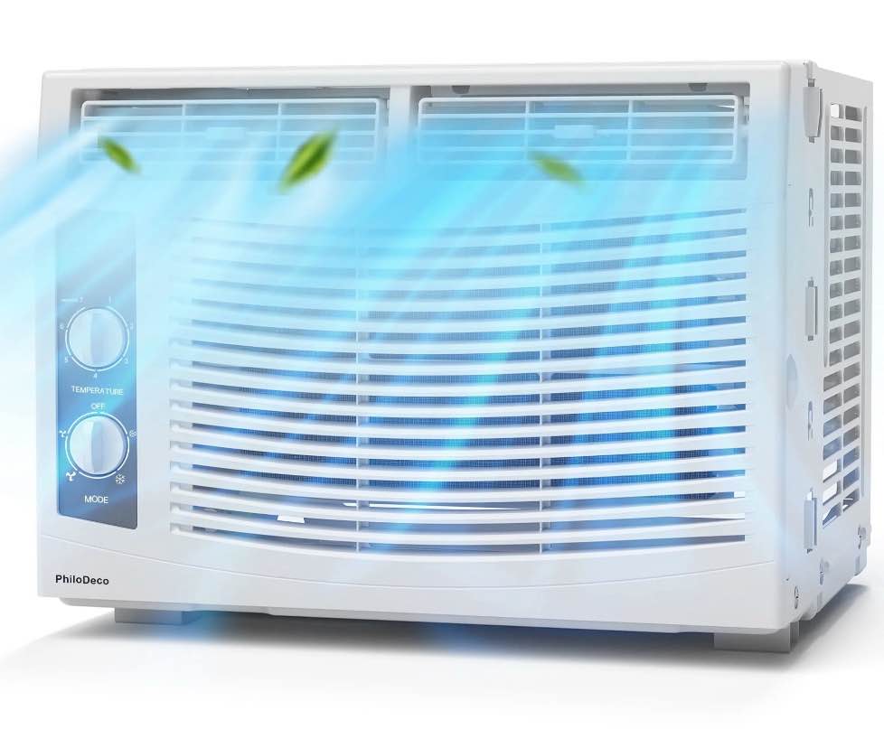 PhiloDeco 5000 BTU Window Air Conditioner Easy Cool - Capable of Cooling Up to 150 sq ft. 2 Fan Speeds, 4-Way Air Direction, Mechanical Control, Filter, for Small Room Air Conditioner, Small Ac Unit
