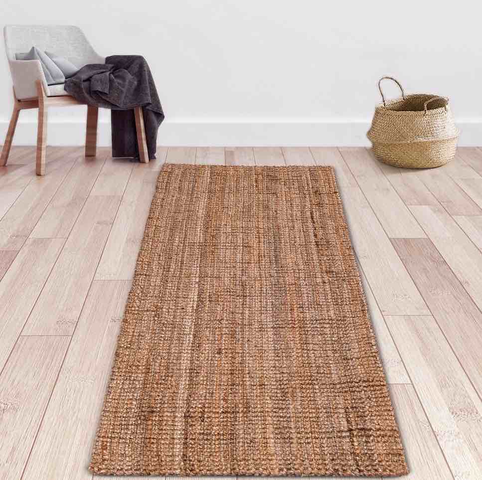 Natural Fibre Jute Rug, Natural Tuckled 2'6"X12' Farmhouse Rug for Living Room, Vintage Home Décor