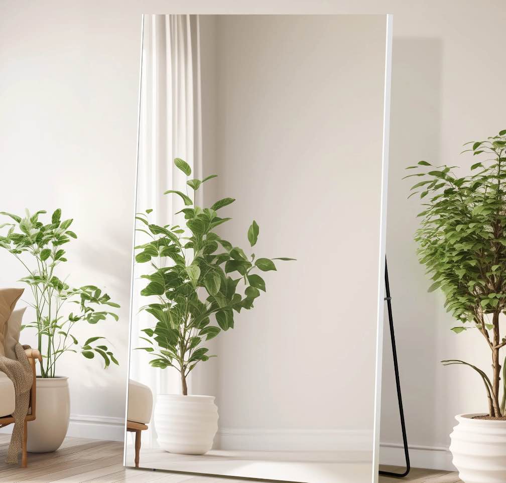 71"x40"Full Length Mirror with Stand, Lightweight Floor Standing Oversize Mirrors, Nano-film Shatterproof Full Body Mirror for Home, Gym, Yoga/Dance Studio,White