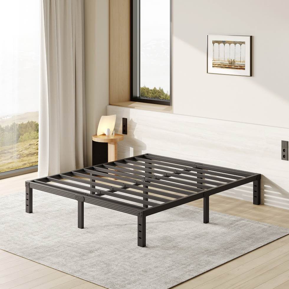 FSCHOS 12 Inch Full Size Bed Frame, Heavy Duty Metal Platform, No Box Spring Needed, Easy Assembly, Black