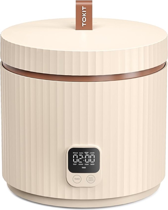 TOKIT Rice Cooker Small 1.5 L Mini Rice Cooker, Multifunctional with Display Touch Button for 1-3 People, Ceramic Coated Non-Stick Pot, 8 Cook Functions: Rice, Soup, Congee, Stew, Keep Warm& More