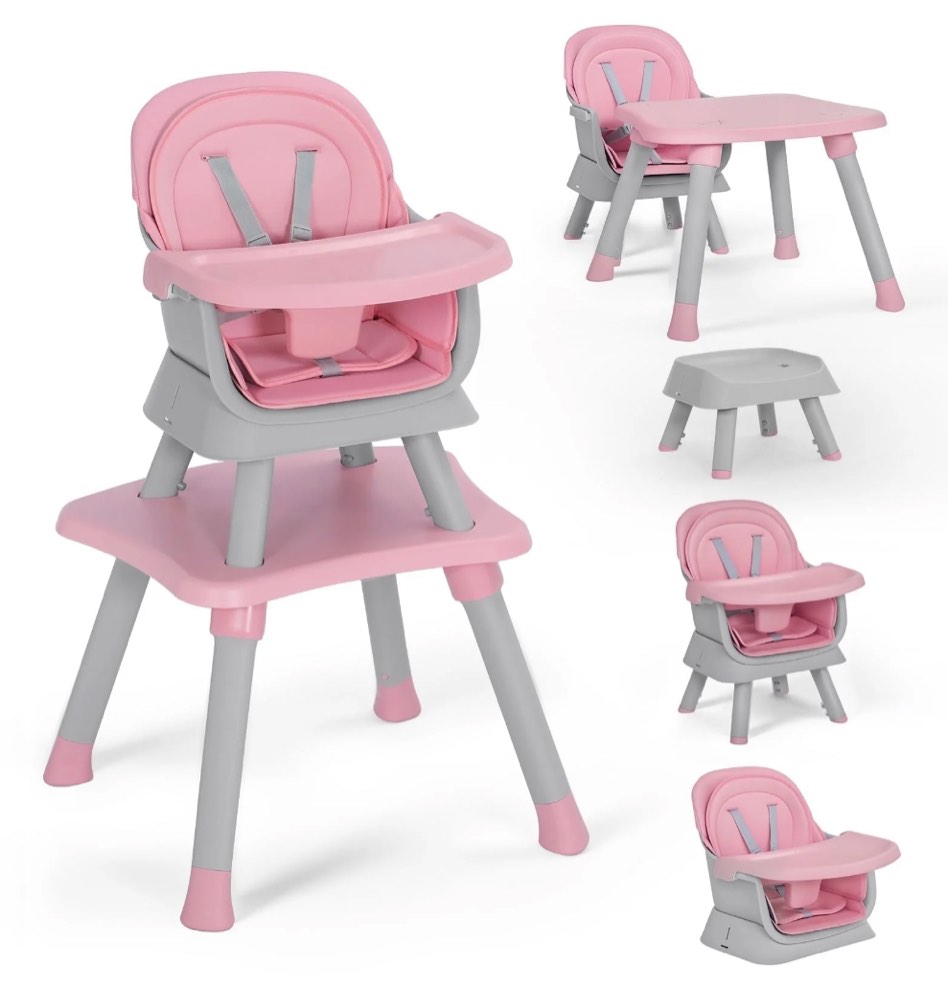 aileekiss 8 in 1 baby high chair, toddler dining booster seat for eating, pink grey
