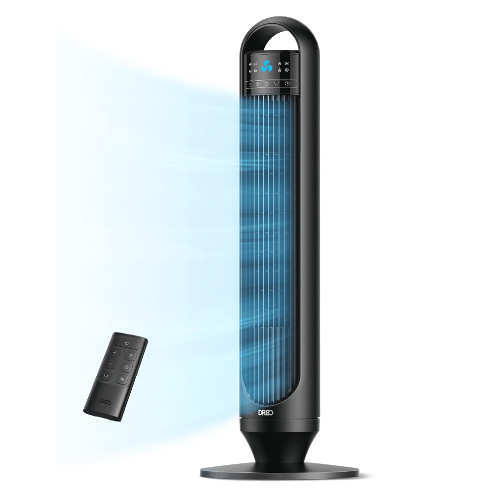 Dreo Tower Fans for Home, 32" Standing Floor Fan, 26 ft/s Bladeless Fan with Remote, 90° Oscillating, 3 Modes, 3 Speeds, LED Display, 8H Timer, Quiet Room Fan