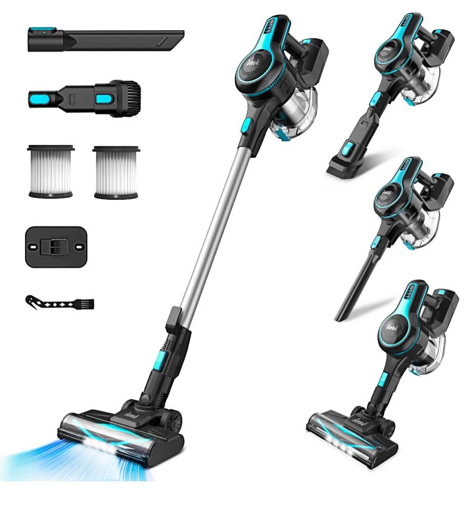 INSE Cordless Vacuum Cleaner,6-in-1 Rechargeable Stick Vacuum Lightweight for Carpet Hardfloor Pet Hair Home,N520 Blue