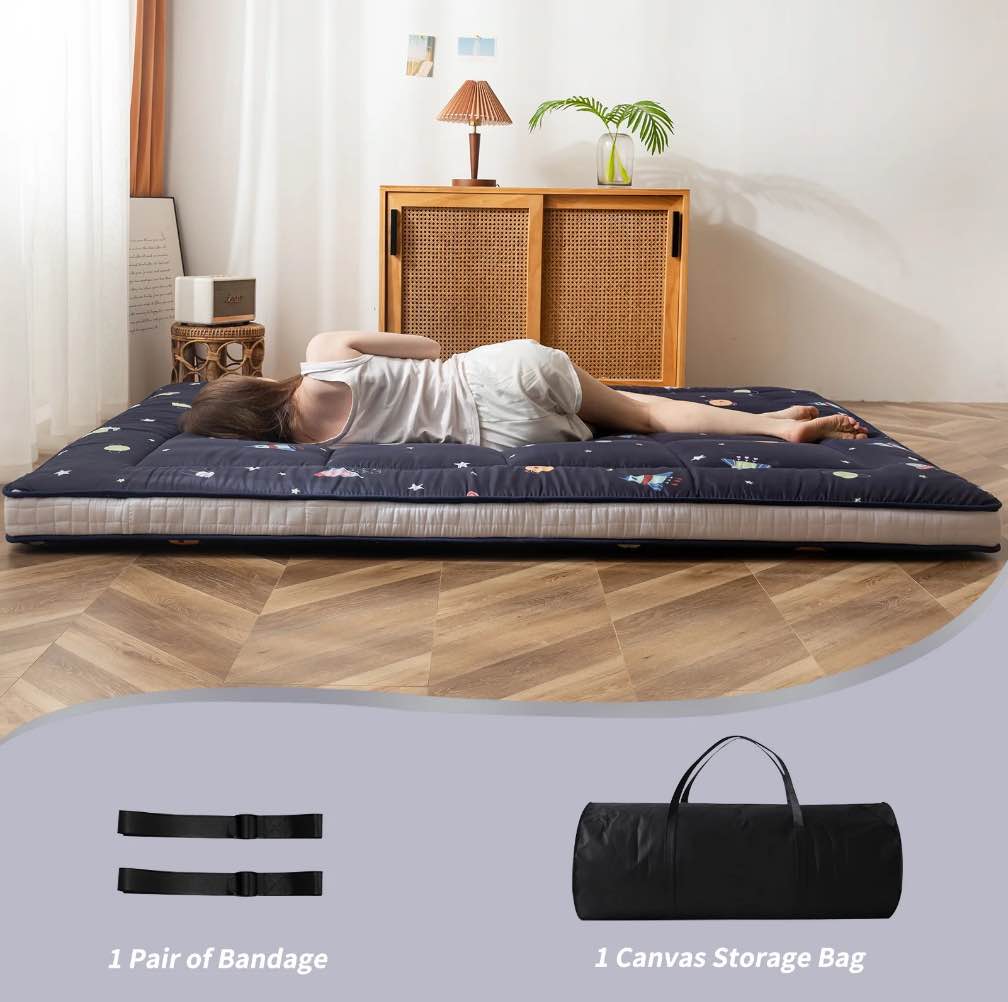 Maxyoyo Extra Thick Futon Floor Mattress, Padded Japanese Folding Roll up Mattress, Portable Mattress Shikibuton,Queen