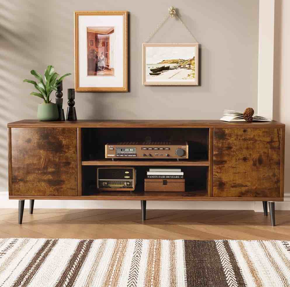 Homall 65 Inch Modern TV Stand,Rustic Oak Wood Entertainment Center with Storage Drawers & Cable Management for Living Room