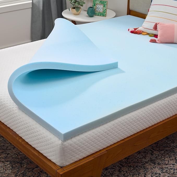 LINENSPA Memory Foam Mattress Topper - 2 Inch Gel Infused Memory Foam - Plush Feel - Cooling and Pressure Relieving - CertiPUR Certified - Dorm Room Essentials 