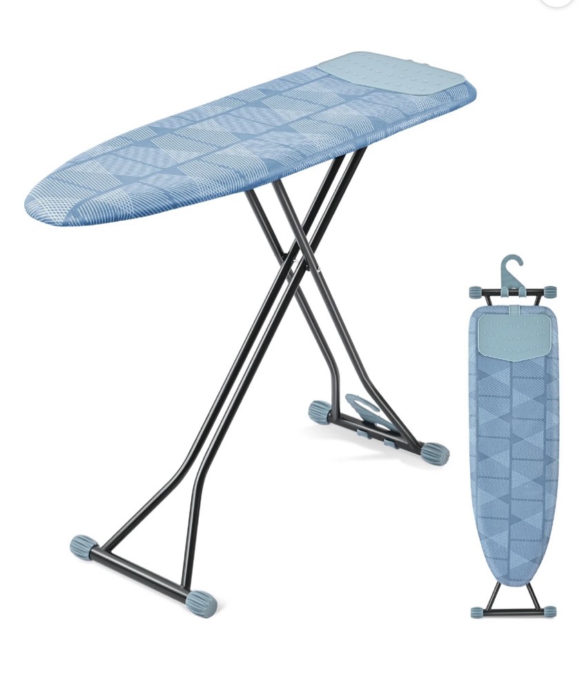 KK KINGRACK Ironing Board, Iron Board Full Size with Hanger & Rotating Nonslip Feet, 7 Level Height Adjustable, 43x13 in, Blue