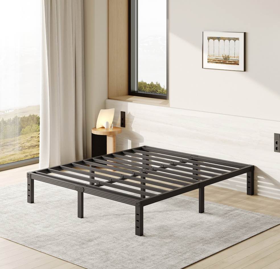 FSCHOS 12 Inch Full Size Bed Frame, Heavy Duty Metal Platform, No Box Spring Needed, Easy Assembly, Black