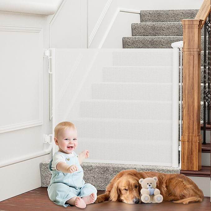  Retractable Baby & Dog Gate - Extra Wide (54" W x 34" H), Ideal for Stairs, Hallways, Doorways, Deck & Porch