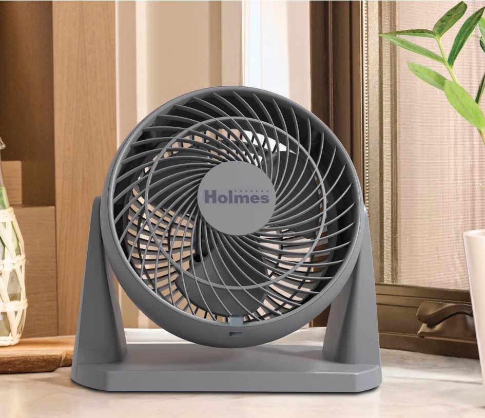 holmes blizzard air circulator fan, 3 speeds, 90° tilt, removable grill, cool grey