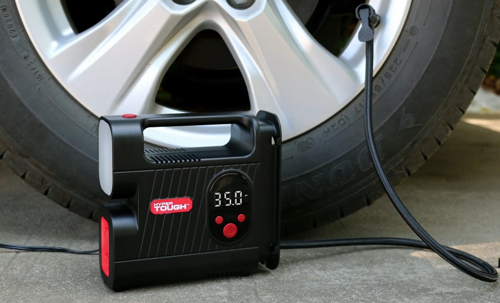 hyper tough dc 12v digital car tire inflator with auto-off function 100psi