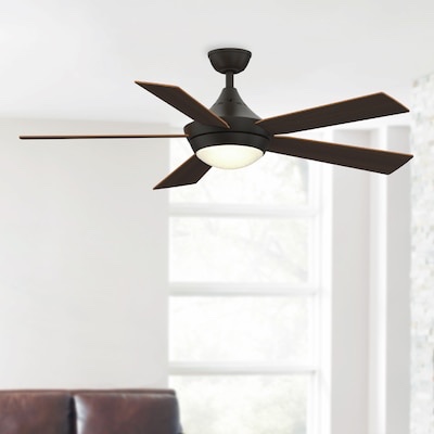 fanimation studio collection aire drop 52-in integrated led aged bronze with dark walnut/cherry blades ceiling fan with light 5 -blade )
